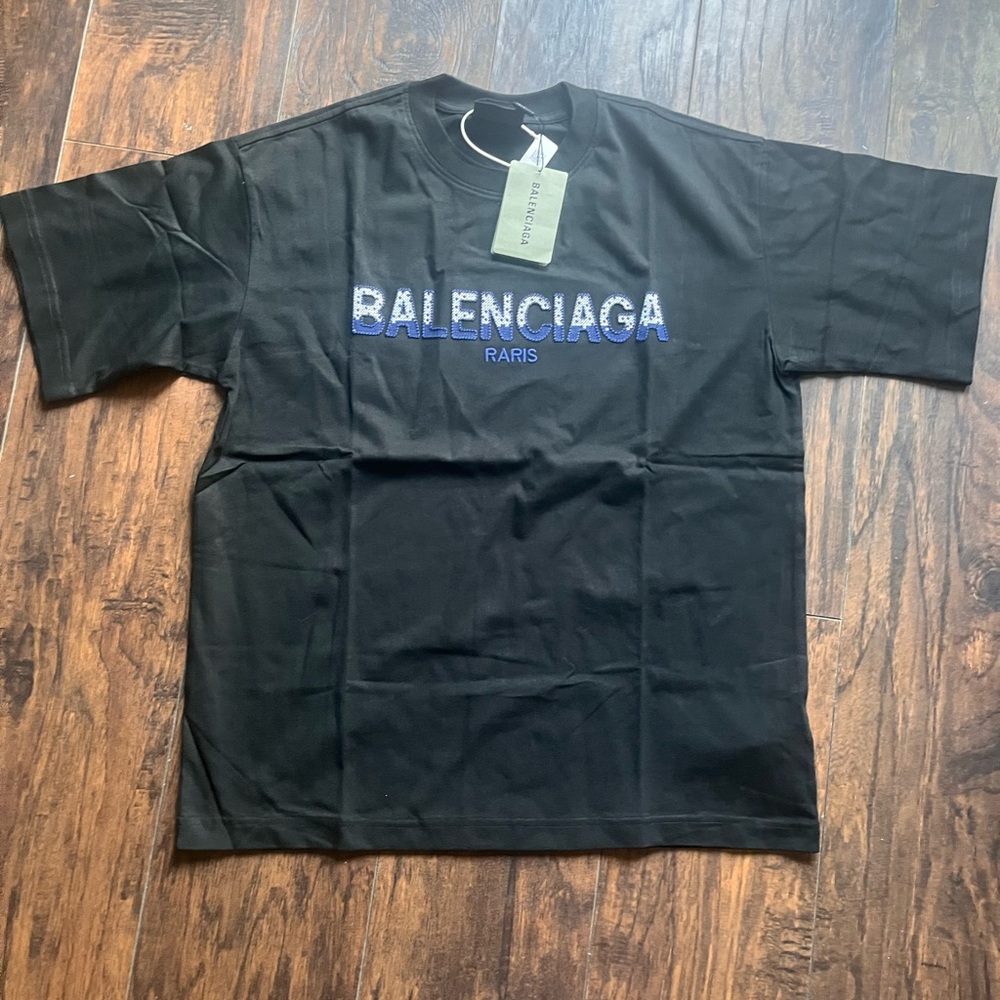 Balenciaga Black Tee with Blue Logo
